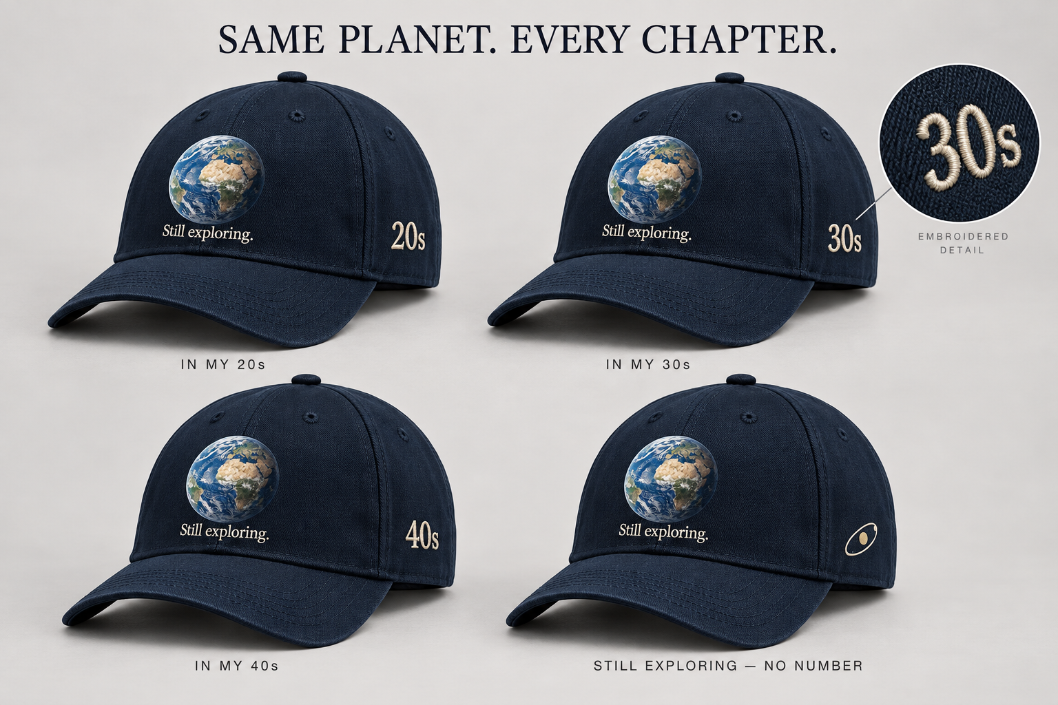 Navy caps with 20s, 30s, 40s and no-number options